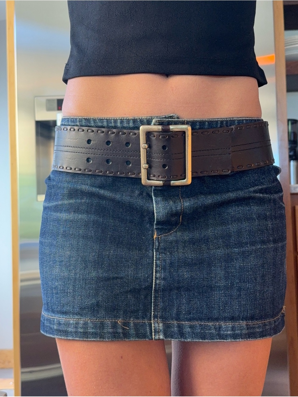 American Vintage Dark Brown Leather Waist Belt with Brass Buckle